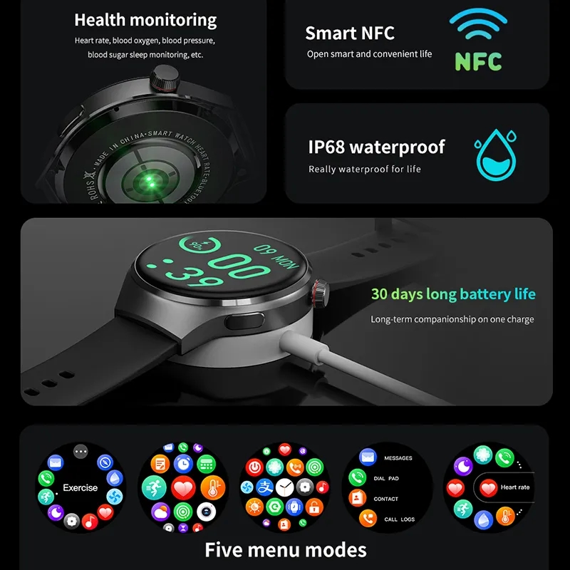2023 GPS za Huawei Xiaomi NFC pametni sat muški sat 4 Pro AMOLED HD ekran otkucaja srca Bluetooth poziv IP68 vodootporan pametni sat_voghion.com