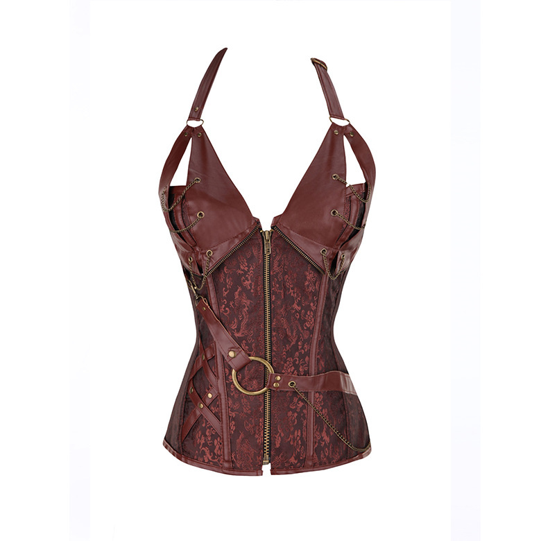 Uniformes en cuir pour femmes, corsets punk en acier et métal, costumes de performance de style reine, vêtements modelants de palais_voghion.com