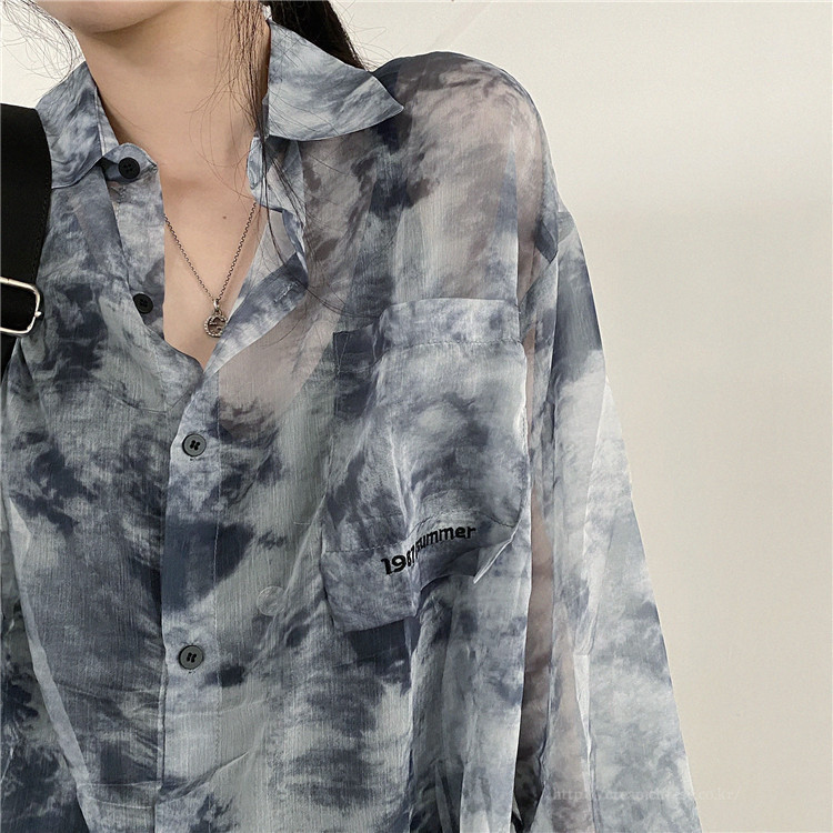 Women's design super fairy tie-dye long-sleeved shirt versatile loose sun protection shirt_voghion.com