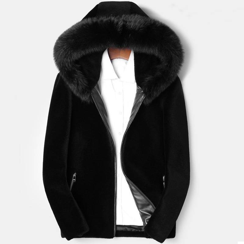 Herrenbekleidung Winter neuer schwarzer Nerzmantel für Männer ist Pelzfell verdickter Mantel Fuchspelzkragen Nerzsamtmantel_voghion.com