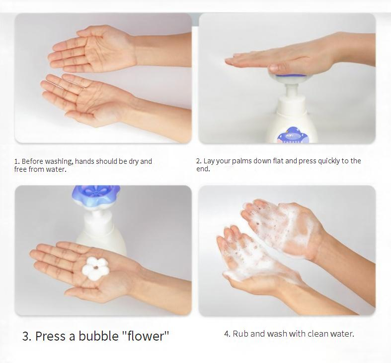 Cuidados com a pele Sabonete de espuma para as mãos com flor 300g Grande capacidade Push Bubble Fácil de limpar Pacote familiar Sabonete para as mãos_voghion.com