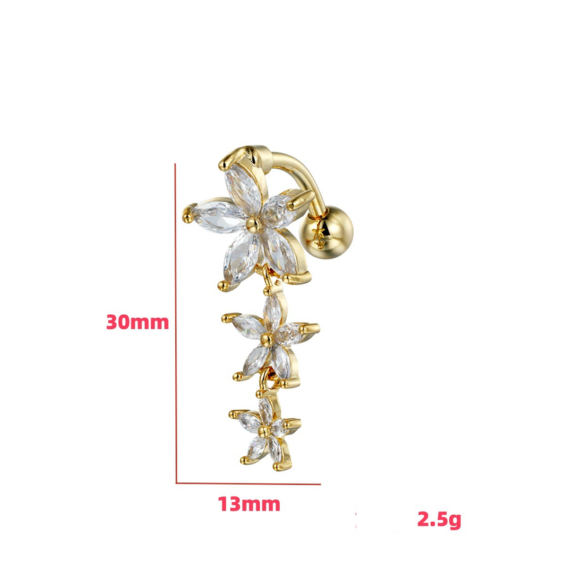 Piercing per ombelico floreale con zirconi cubici - Gioiello per il corpo in acciaio chirurgico 316L, elegante design floreale (14G/16G, ipoallergenico, confezione regalo)_voghion.com
