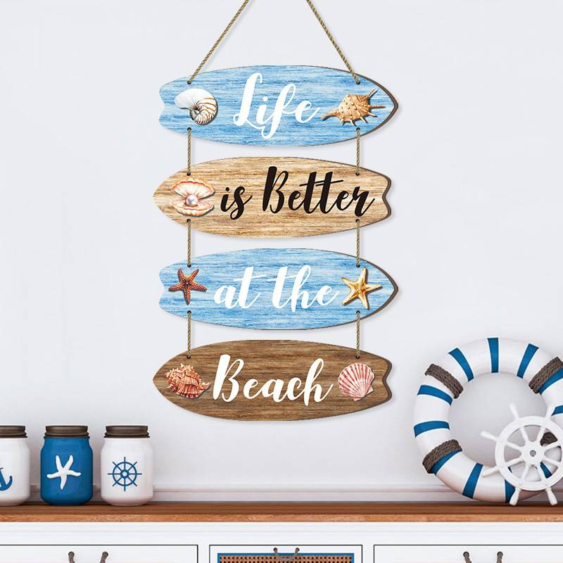 Coastal Wooden Beach Sign - "Life Is Better At The Beach" Surfboard Wall Decor, Hanging Decor For Summer Home, Beach House, Poolside_voghion.com
