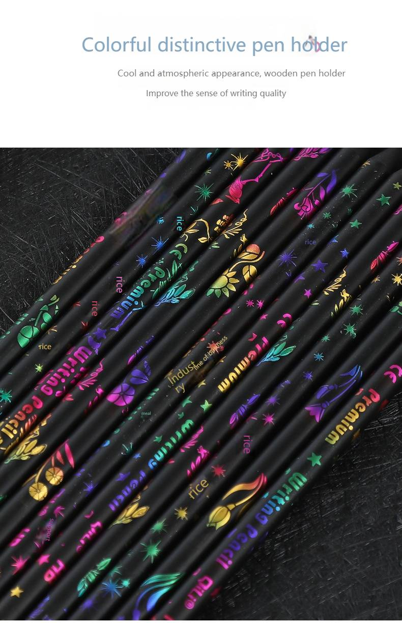 Qili Schwarze Holzstifte mit Strasssteinen, HB-Graphit, bunten Radiergummis und Spitzer – lustige und kreative Schulmaterialien für Kinder (12er-Pack)_voghion.com