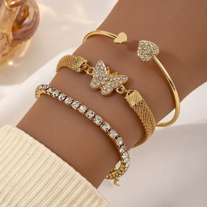 Diamond-in Love LOVE Bracelet Set, Creative Retro Simple Alloy Single-layer Trendy Handkerchief | Very Suitable For Daily Life, Parties, Gifts_voghion.com