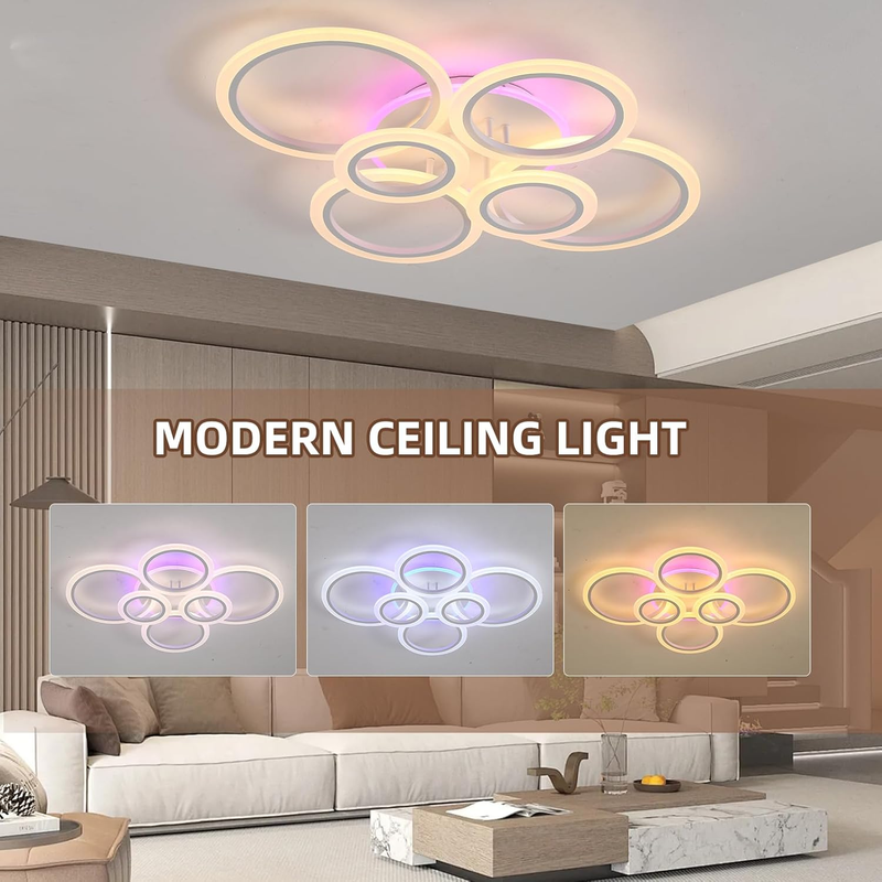 Plafonniers LED modernes, 8 luminaires carrés, plafonnier à intensité variable, plafonniers encastrés 80 W, 3 000-6 000 K_voghion.com