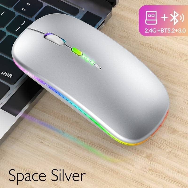 Wireless Bluetooth Mouse Rechargeable Silent Click Dual Mode For Laptop Tablet PC Office Gaming Ergonomic Design 1200/1600 DPI Adjustable_voghion.com