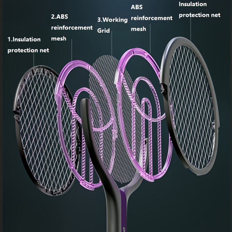 Foldable 2-in-1 Electric Mosquito Swatter - Rechargeable With LED Light & Telescopic Handle For Indoor/Outdoor Use_voghion.com