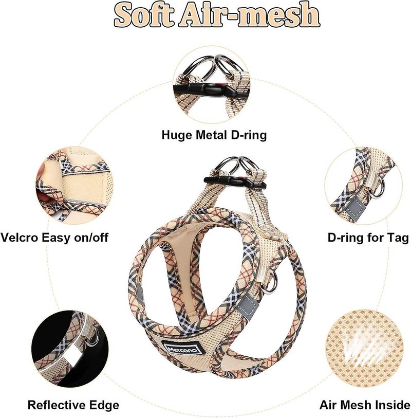 SQCLV Soft Mesh Dog Harness And Leash Set, No-Chock Step-in Reflective Breathable Lightweight Easy Walk Escape Proof Vest Harnesses With Safety Buckle_voghion.com