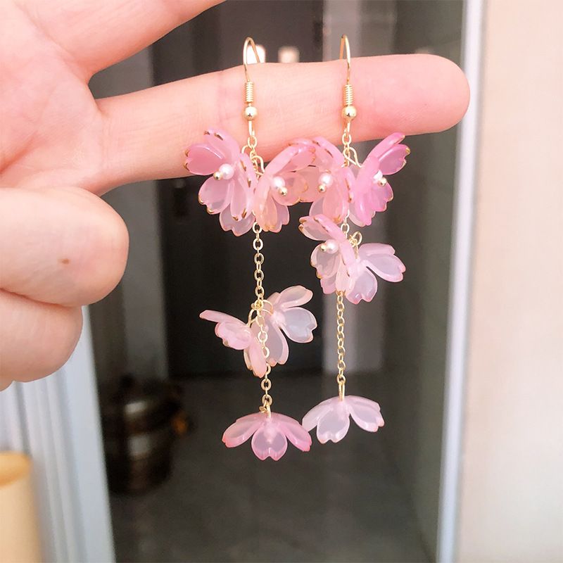 Orecchini unisex Super Fairy Flower per donna, lunghi, con nappa, semplici, temperamento netto, rossi, coreani, ganci per le orecchie, nuovi orecchini alla moda._voghion.com