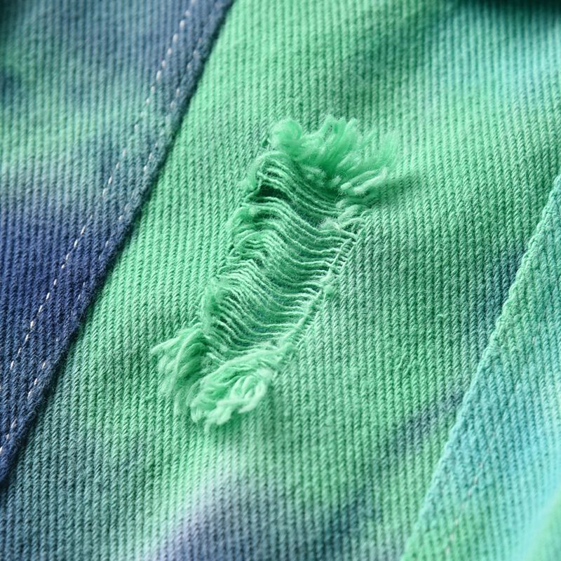 Ropa para niños, ropa infantil, nueva primavera 2024, chaqueta vaquera tie-dye, top corto roto para niños y niñas_voghion.com