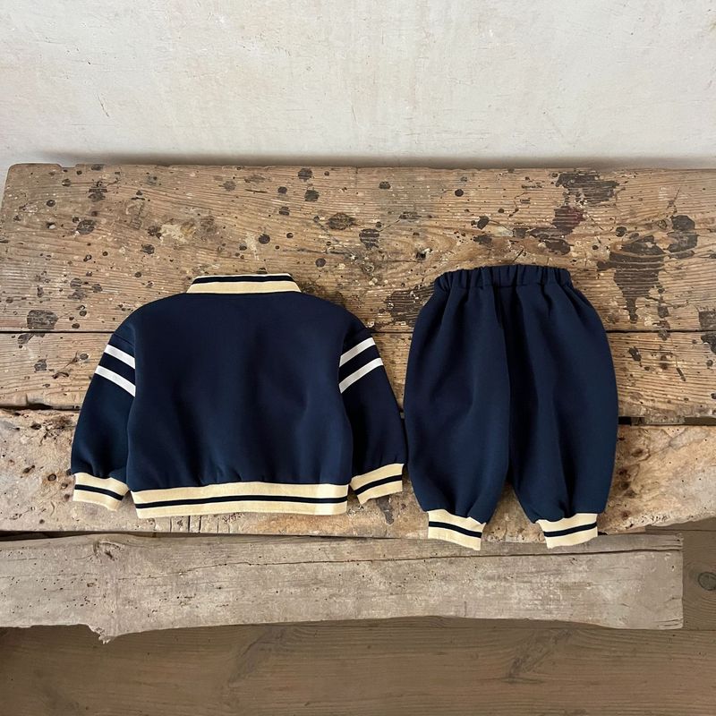 Autumn New Style Boys And Girls Baby Cotton Lapel Top Loose Trousers Suit Infant And Toddler Casual Suit_voghion.com