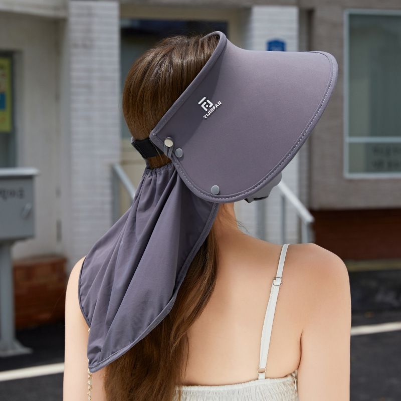 2024 New Sun Hat With Visor, Three-Piece Set, Summer Wide Brim Ice Silk Shawl, Face Mask, Sunshade, UV Protection_voghion.com