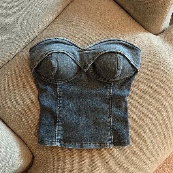 Top vaquero sin tirantes, estilo francés único y exquisito, estilo americano, dulce y picante, de moda Pure Desire para mujer._voghion.com