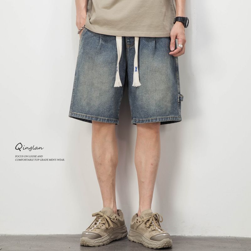 Men’s Distressed Denim Shorts – Retro Washed Elastic Waist 5-Inch Inseam, Loose Fit Streetwear For Summer (Light Blue, Sizes M-3XL)_voghion.com