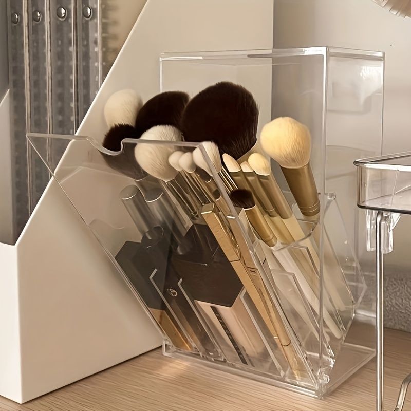 Porta pennelli da trucco in acrilico trasparente - Organizer da scrivania regolabile per cosmetici, scatola portaoggetti in plastica trasparente con scomparti multipli_voghion.com
