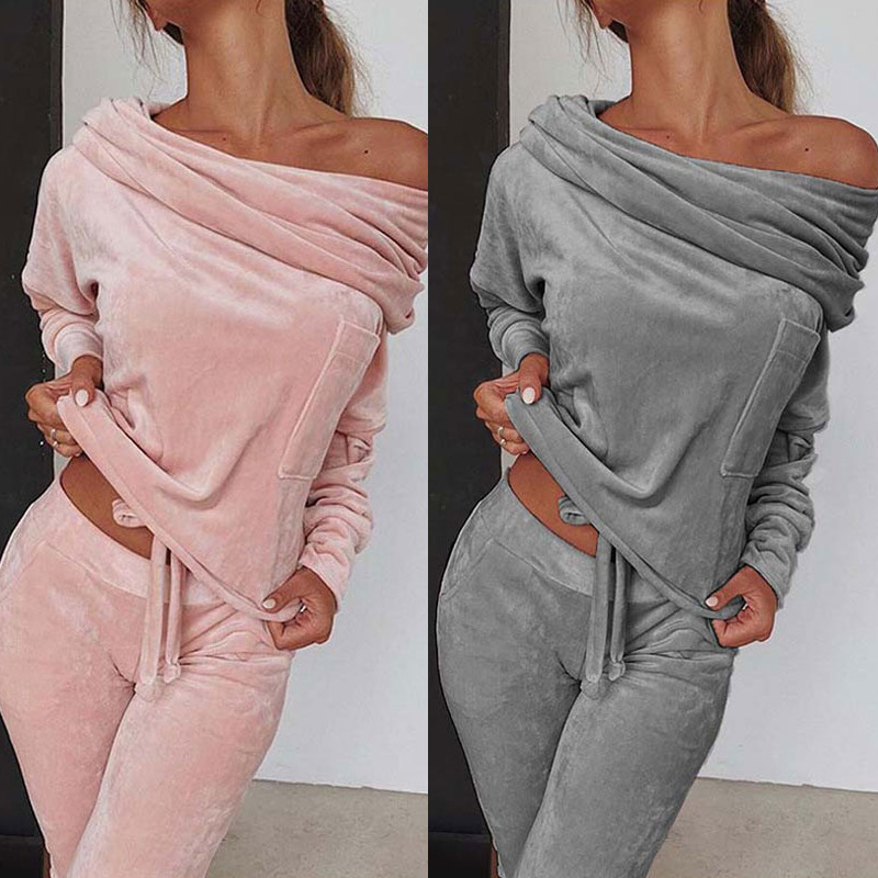 Set da due pezzi top moda in velluto da donna + pantaloni casual_voghion.com