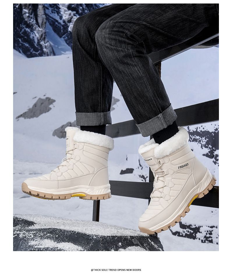 Women's Winter Snow Boots With Faux Fur Lining, Waterproof & Slip-Resistant, High-Top Warm Ankle Boots For Men And Women, Casual Lace-Up Thermal Shoes_voghion.com