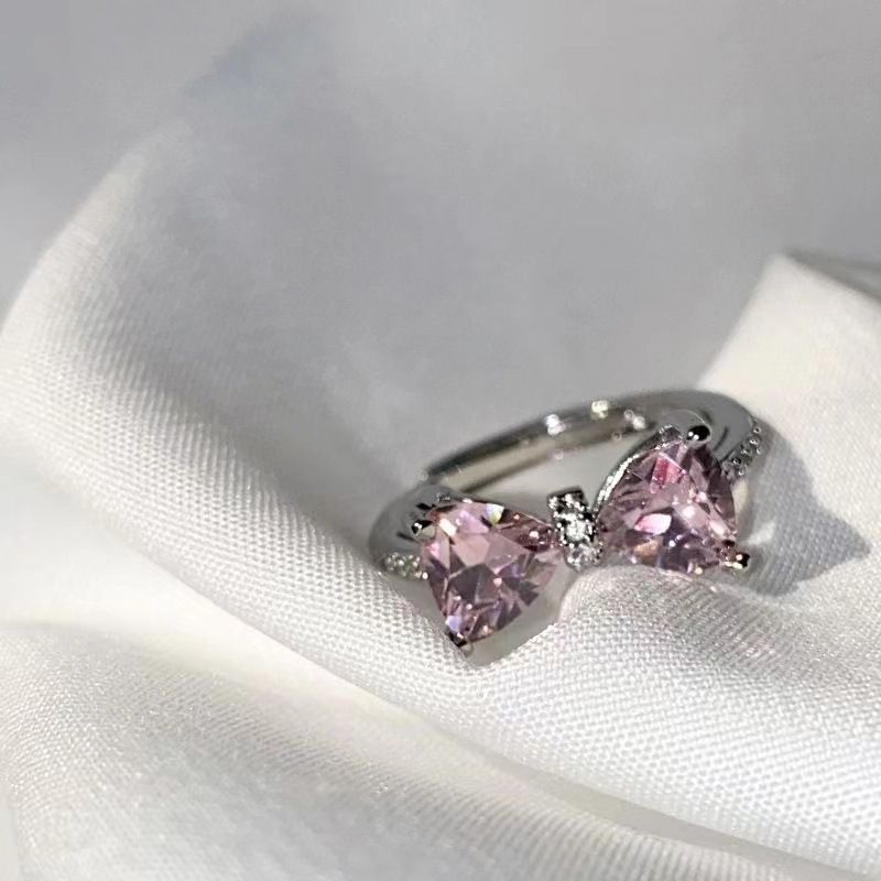 Fashion Crystal Bow Rings For Women Girls Romantic Zircon Bowknot Opening Adjustable Finger Ring Fashion Jewelry Gifts_voghion.com