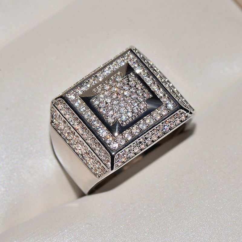 2019 New Men's Hip-Hop Copper Gold-Plated Micro-Inlaid Zircon Square Ring Jewelry_voghion.com