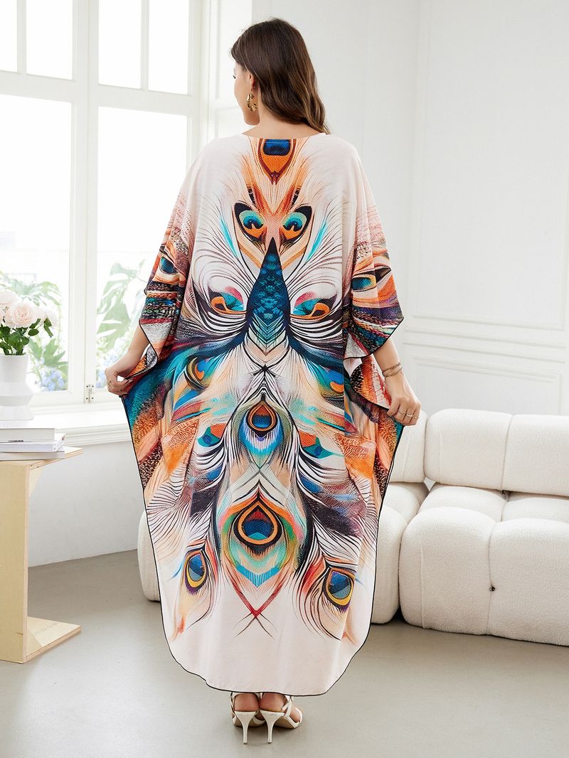 Sukienka maxi z nadrukiem w stylu boho, damska, narzutka z wiskozy – zwiewna tunika plażowa z etnicznymi wzorami, luźny krój w dużych rozmiarach, narzutka na bikini, strój na wakacje_voghion.com