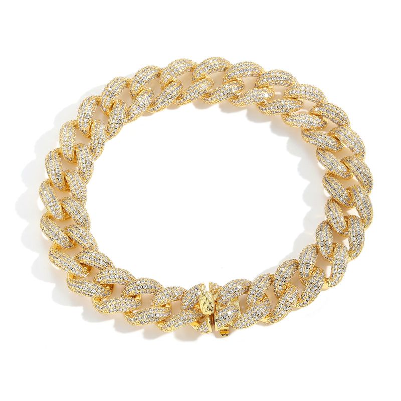 Colar Hip Hop Unissex com Corrente Bolha de 12mm, Corrente Cubana com 4 Fileiras de Zircônia, Ouro Rosa, Masculino e Feminino, Hip Hop, Tendência Simples_voghion.com
