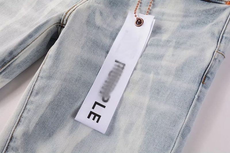 American Style Trendy Brand PUR New Light Blue Washed Pattern Jeans Frayed Vintage Stretch Slim Fit Skinny Pants For Men_voghion.com