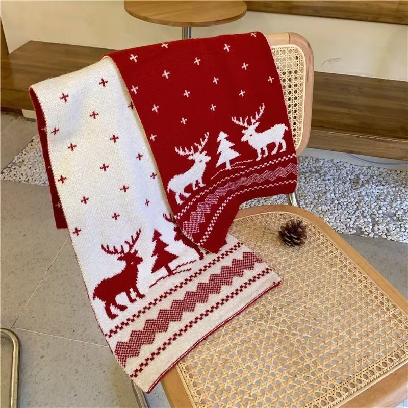 Women's Autumn Winter Reversible Reindeer Scarf Christmas Classic Fashion Warm Knitted Neck Warmer Couple Style New Year_voghion.com