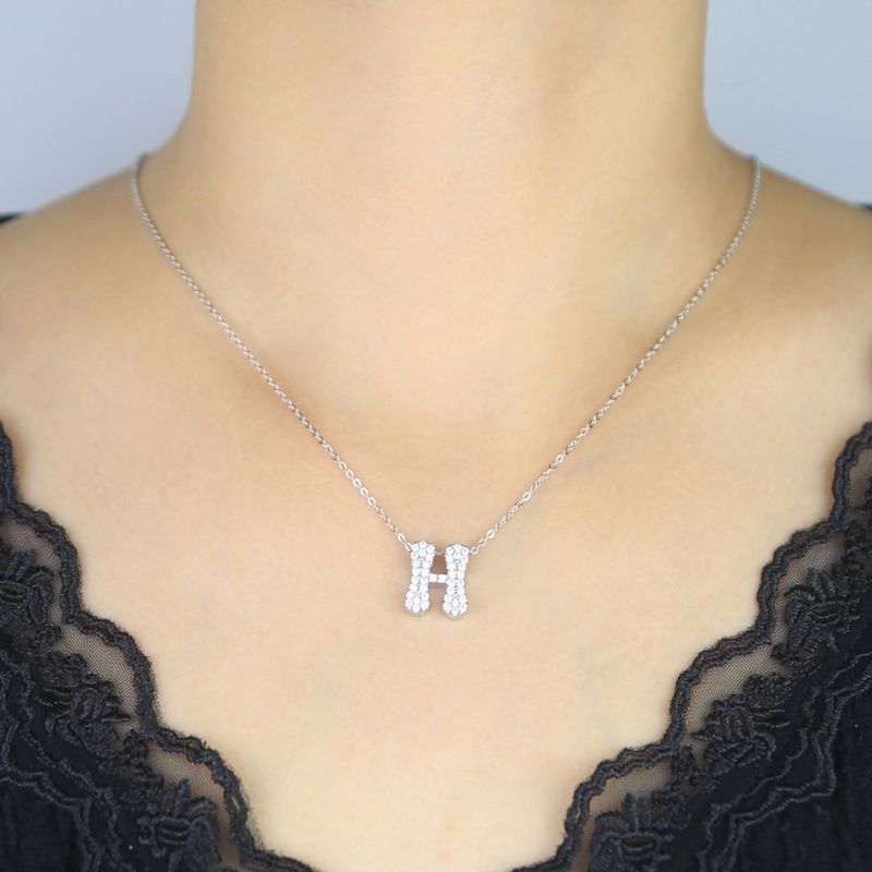 Collana con nome personalizzato in argento sterling con pietre di zircone, ciondolo con lettera personalizzata per uomo e donna, catena in argento 925 resistente_voghion.com