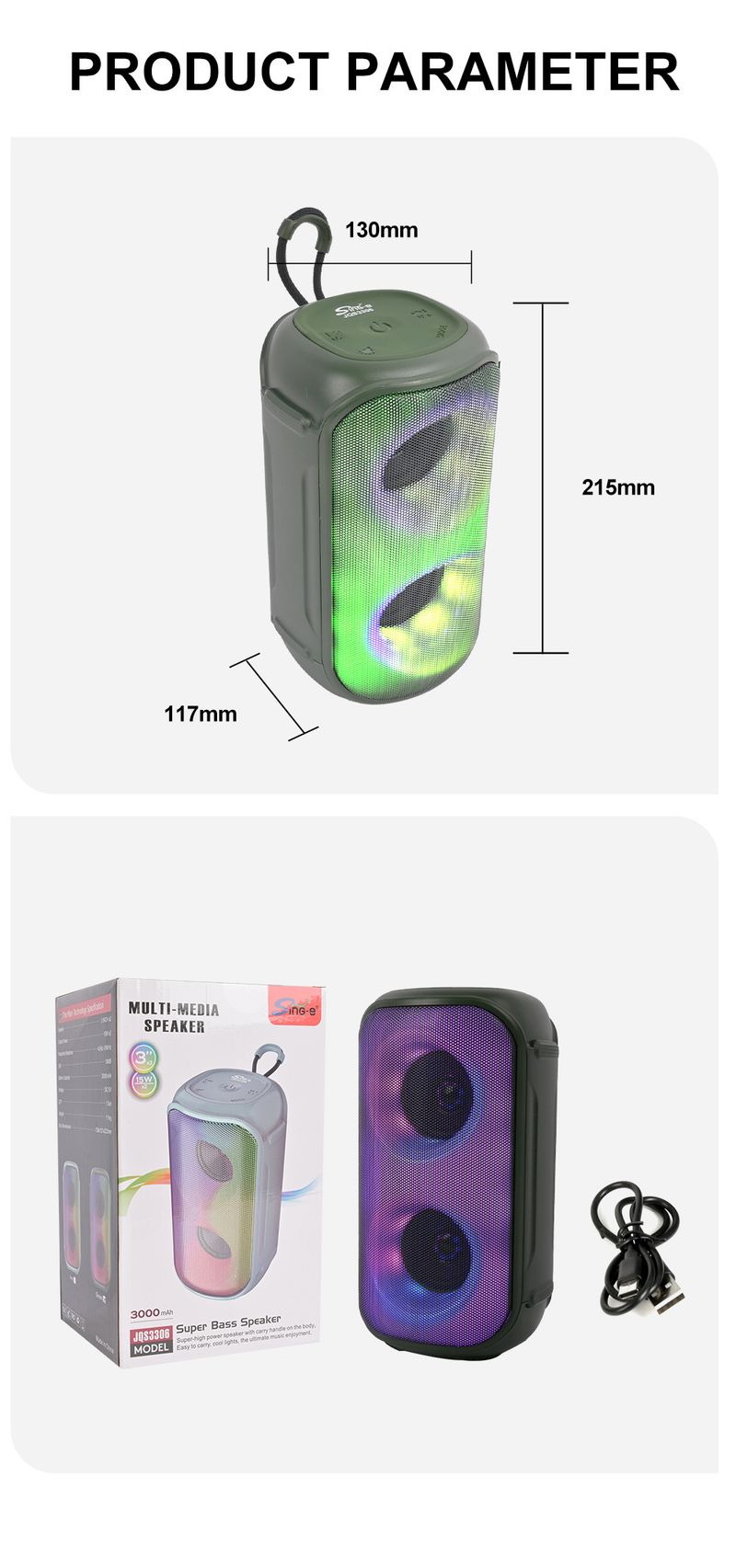 JQS3306 Çift 3 inç Açık Hava Taşınabilir Şarjlı Bluetooth Hoparlör Uzun Pil Ömrü Taşınabilir RGB Küçük Hoparlör_voghion.com