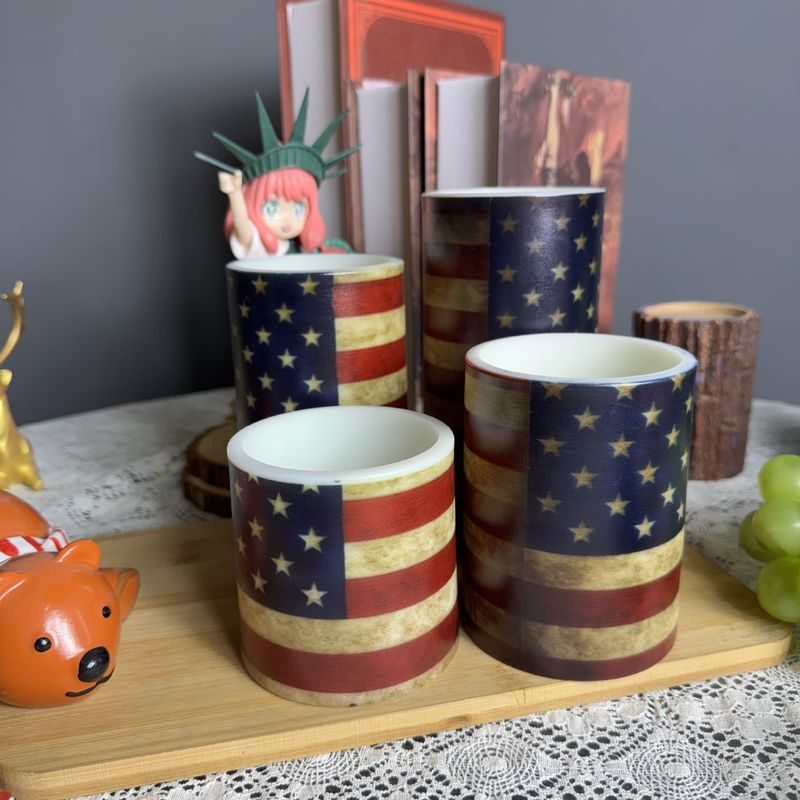 Bougie LED patriotique sans flamme – Décoration lumineuse imprimée drapeau américain pour le jour de l'indépendance, la maison et les fêtes (alimentée par piles, sûre et réutilisable)_voghion.com