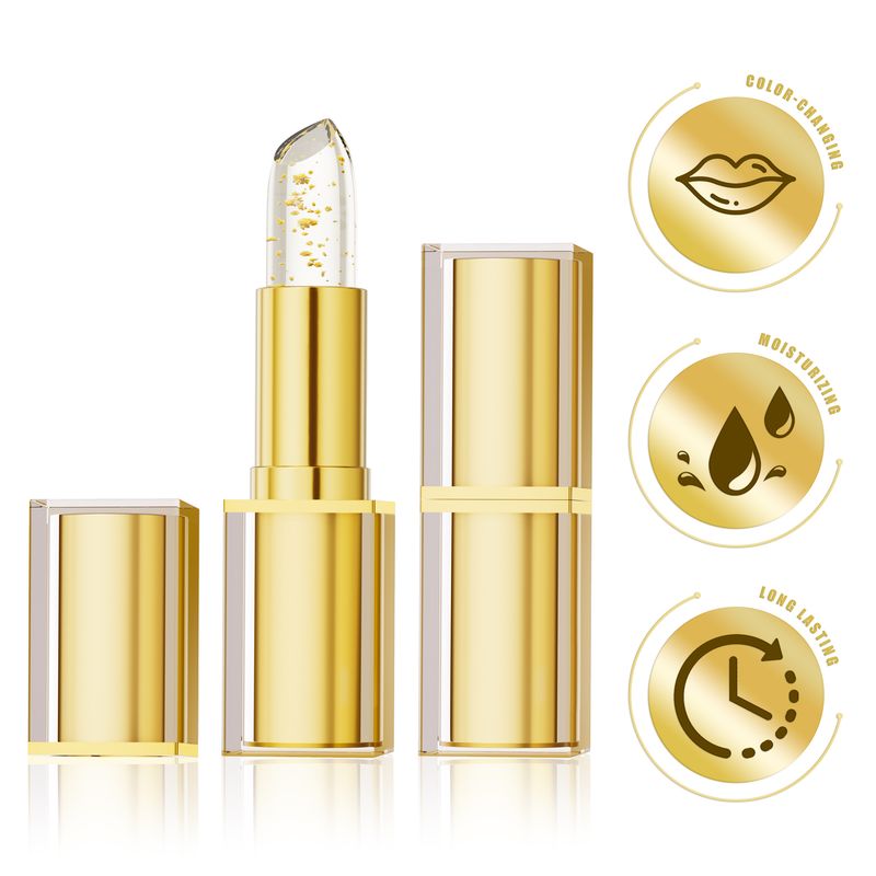 Farbwechselnder Lippenstift, Gold Crystal Ph Lippenstift mit Farbwechsel, langanhaltender, 24 Stunden feuchtigkeitsspendender, glänzender Lipgloss_voghion.com