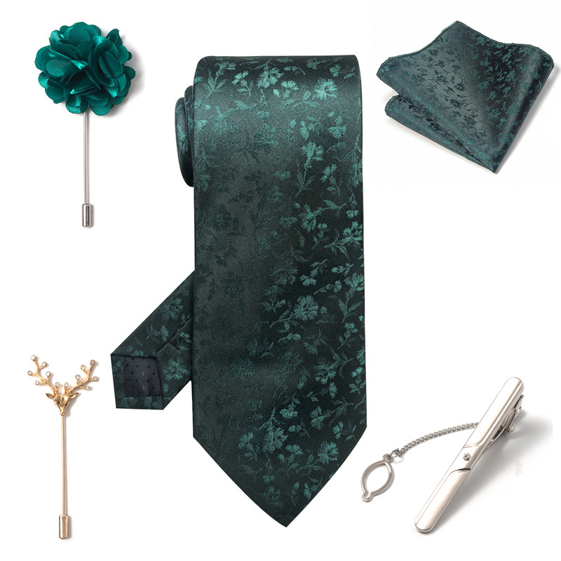Set da uomo alla moda in tinta unita a righe con anacardi, confezione regalo da 6 pezzi, set con corsetto con fermacravatta e sciarpa quadrata_voghion.com