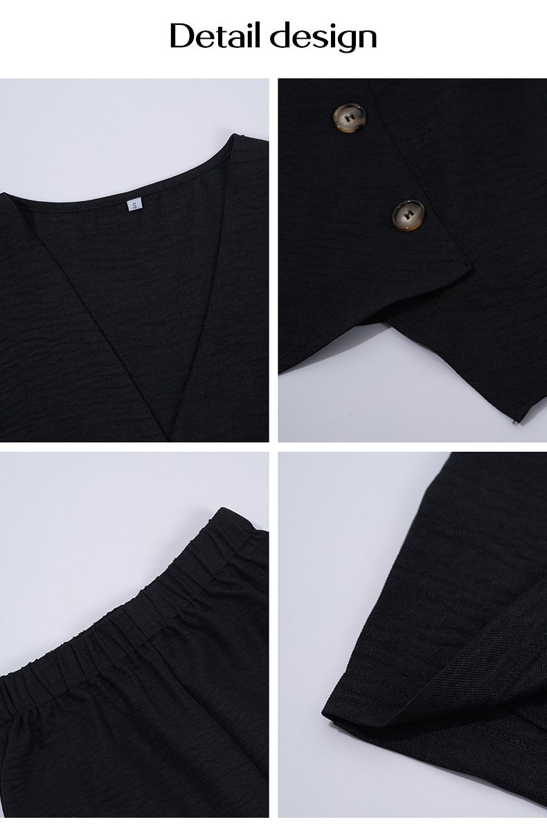 2025 Frühling Sommer Casual Solid Color Urlaub Stil Button Cardigan Weste Shorts Set Damenbekleidung_voghion.com