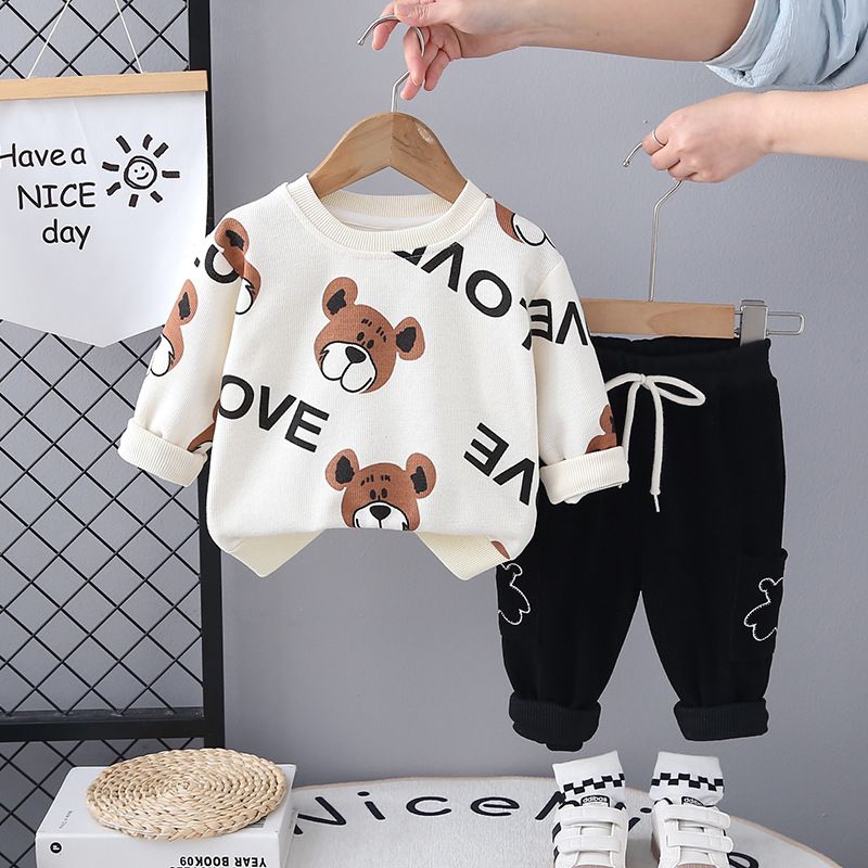 Primavera e autunno 2025, nuovo stile coreano, due pezzi, felpa con cappuccio per bambini, vestiti lavorati a maglia per bambini_voghion.com
