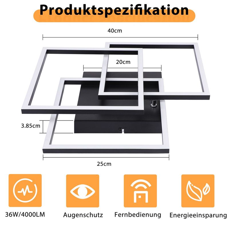 Glitzerlife Deckenlampe LED Deckenleuchte Weiß - 36W Wohnzimmerlampe Dimmbar Schlafzimmerlampe Mit Fernbedienung Modernes Design Deckenlampe Für Kinderzimmer Küche_voghion.com