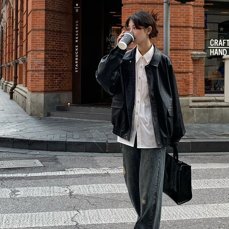 Jmprs Vintage női PU dzseki női High Street Techwear túlméretezett műbőr motoros kabát Bf Punk hétköznapi rövidített_voghion.com