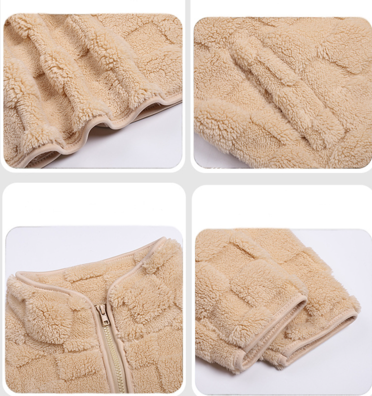 Cardigan a maniche lunghe da donna con cerniera, ampio, tinta unita, quadrato, in peluche_voghion.com
