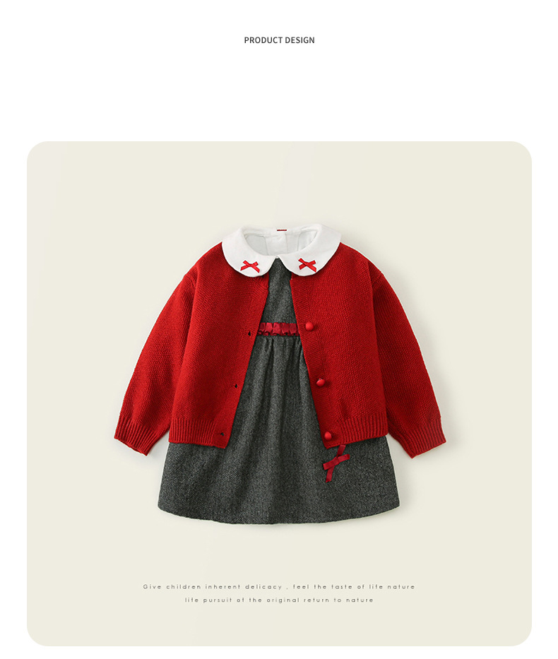 Cardigan in tre pezzi autunnale per bambini e ragazze, cappotto in maglia, camicia a maniche lunghe, abito prendisole_voghion.com