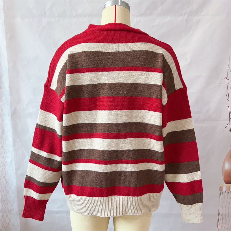 Autumn and winter new camouflage striped hand hooked rope single-breasted long-sleeved knitted cardigan sweater_voghion.com