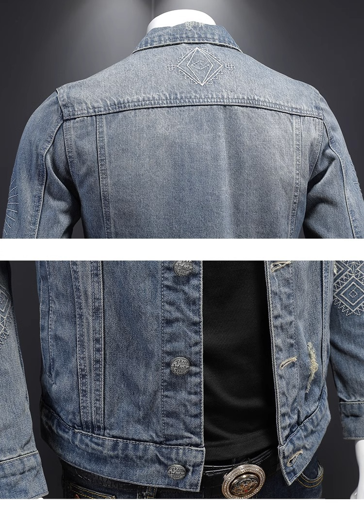 Herrenbekleidung Weighty Light Denim Series Besticktes Slim-Jeansoberteil_voghion.com