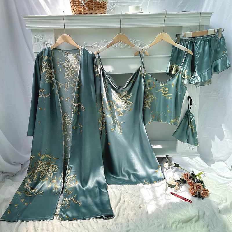 Home wear minimalist five piece set with printed cherry pajamas for women_voghion.com