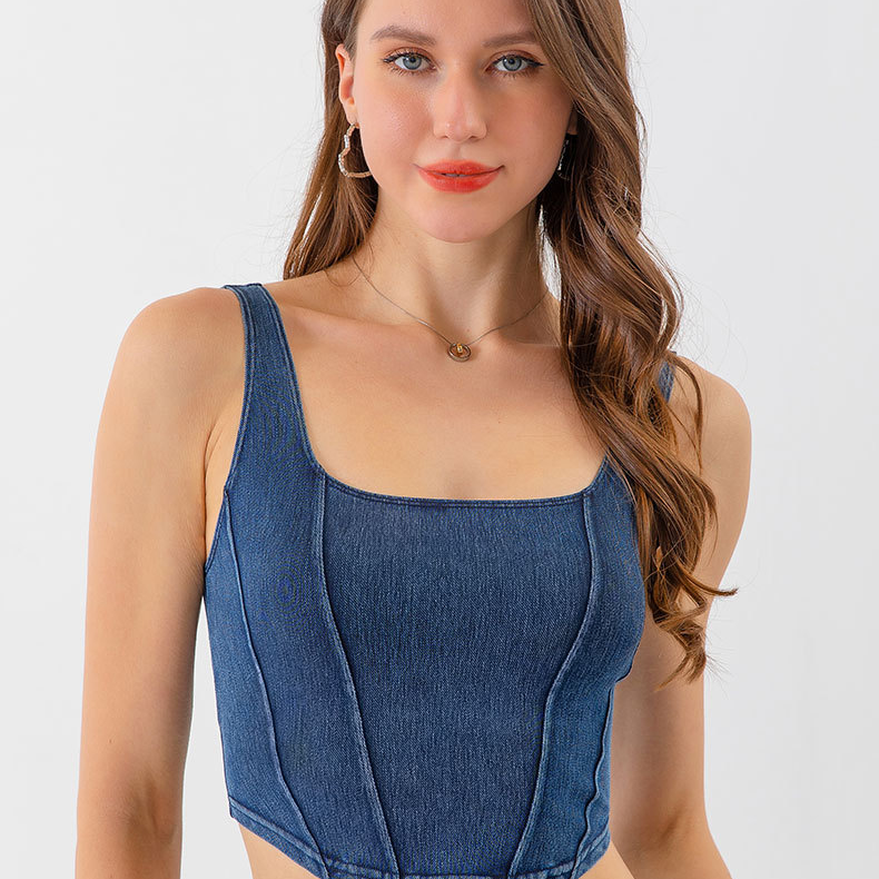 Nouveau gilet de sport de yoga en denim pour femmes, élastique en forme de U amincissant et beau dos, haut de fitness à séchage rapide pour vêtements d'extérieur_voghion.com