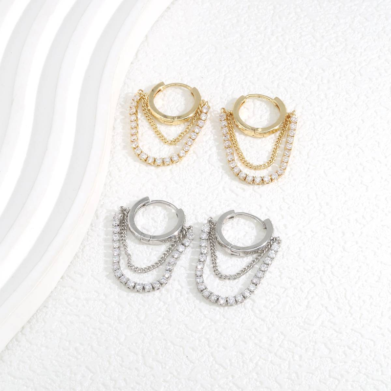 Classic and fashionable earrings with female personality, hanging chain inlaid with zircon, cool style earrings, versatile earrings for daily wear_voghion.com