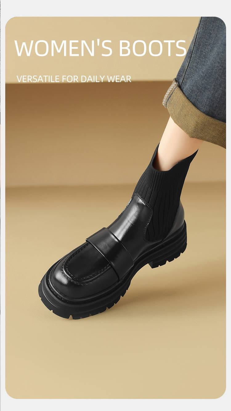 cameido Damen-Schlankheitsstiefel mit dicker Sohle und klobigem Absatz, vielseitige, runde Zehenpartie, elastische Strick-Schlauchsockenstiefel für Herbst und Winter 2024_voghion.com