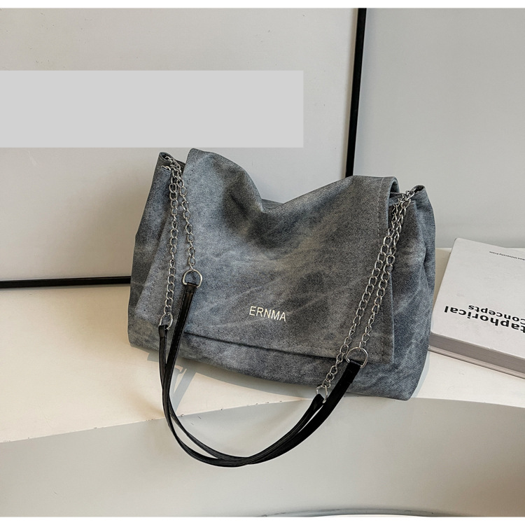 Denim Bag Women's Shoulder Bag Women's Underarm Bag Fashion Large Capacity Pu Chain Shoulder Bag Work Commute Bag_voghion.com