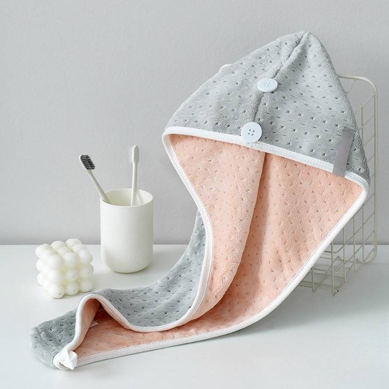 Two Color Antibacterial Fleece Water Absorbing Dry Hair Cap Towel_voghion.com
