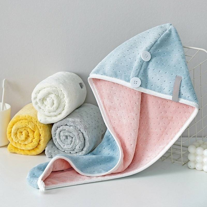 Two Color Antibacterial Fleece Water Absorbing Dry Hair Cap Towel_voghion.com