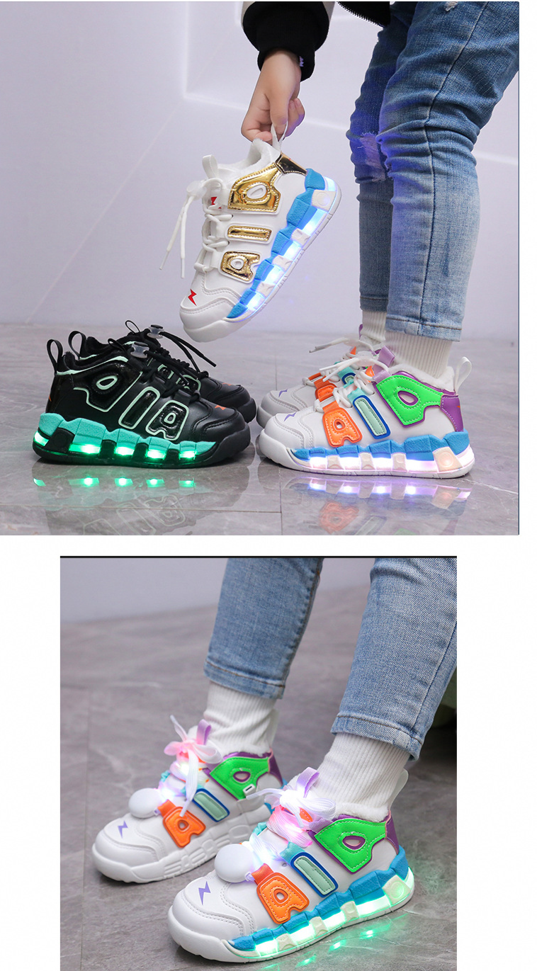 Plush Charging Colorful Luminous Shoes Cotton Shoes Solid Bottom Luminous Boys And Girls Children's Sports Shoes Basketball Shoes With Lights_voghion.com