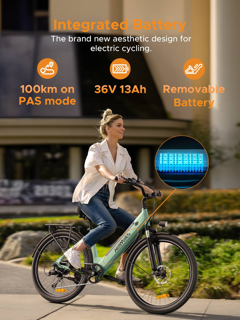 MileCity 1 Electric Bike, 7 Speed Electric Bicycle 36V 13Ah Removable Battery, 25km/h & 80-100km Range Urban Commuter E-bike, IP65 Waterproof_voghion.com